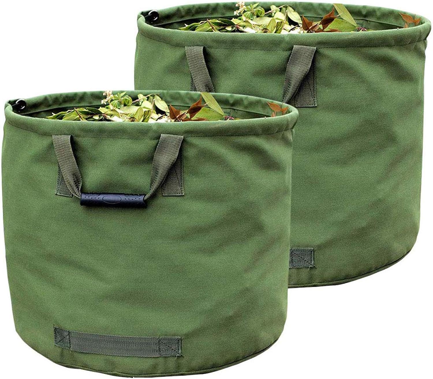 WHT 2-Stück 125L Gartenabfallsäcke für Schwere Aufgaben mit Griffen, Grüne Laubsack mit Militärischem Segeltuchgewebe (H45.7 cm, D55.8 cm)
