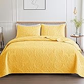 Whale Flotilla Soft Queen Quilt Bedding Set for All Seasons, Vintage Damask Ultrasonic Full Size Quilts Set, Lightweight Reversible Bedspread, Coverlet, Bed Cover with 2 Pillow Shams, Yellow