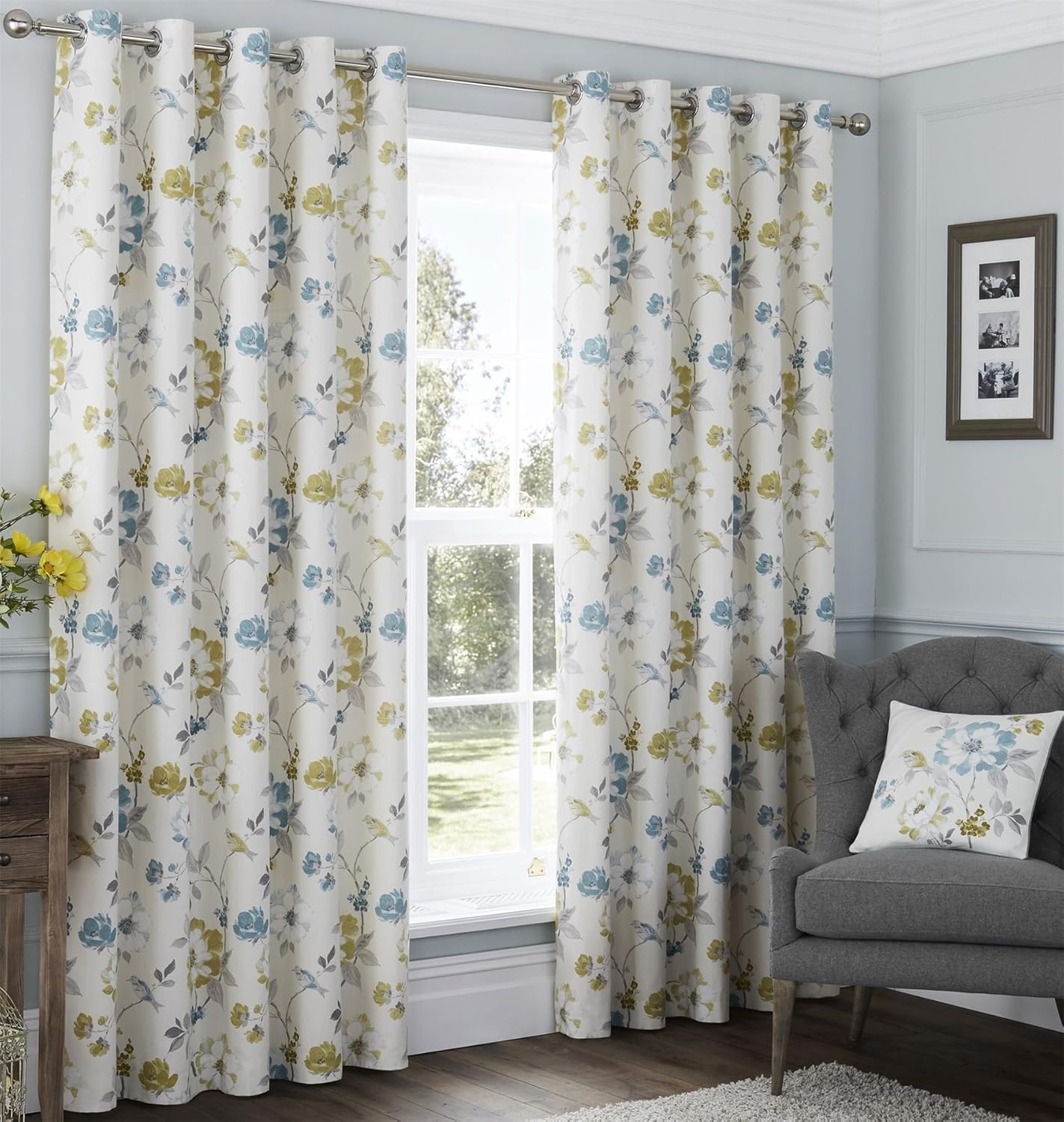 Alexis Fully Lined Floral Curtains 90 X 90 Poppy Flowers Leaves