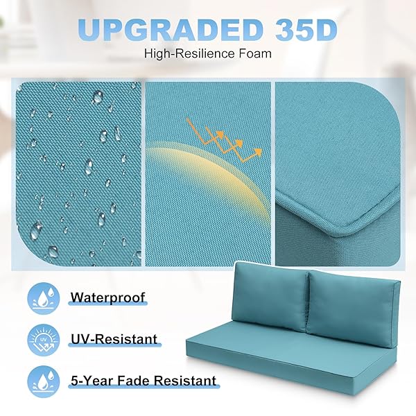 AMTARP OUTDOOR LOVESEAT CUSHIONS, 48 X 24 X 4 INCHES WATERPROOF FADE RESISTANT CUSHION SET FOR COUCH, BENCH AND SWING