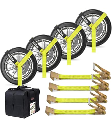 KJE Heavy-Duty Car Trailer Tie Down Straps Kit – 10,000LB Strength, Reflective, With Ratchets & Axle Straps