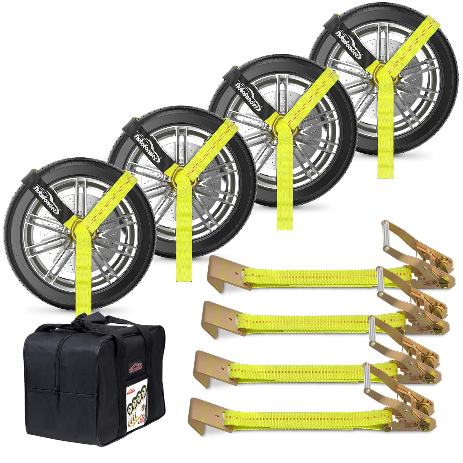 Photo 1 of Car Tie Down Straps for Trailers 4 Pack– Heavy Duty 2" x 120" Trailer Tire Straps with 3333 lbs Safe Working Load, Over The Wheel Straps for Car Hauler, Truck, UTV, and Utility Trailers