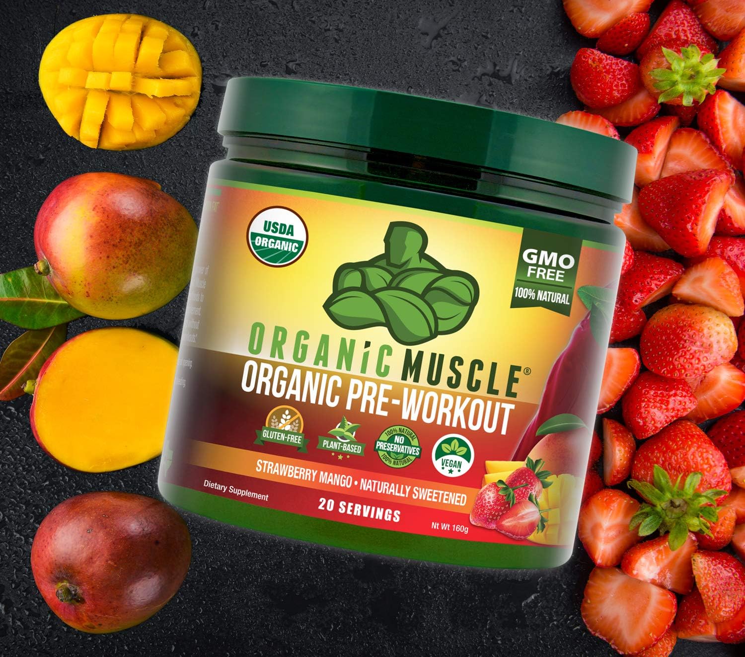 ORGANIC MUSCLE #1 Rated Organic Pre Workout Powder– Natural Vegan Keto Pre-Workout & Organic Energy Supplement for Men & Women- Non-GMO, Paleo, Plant Based – Strawberry Mango- 160g: Health & Personal Care