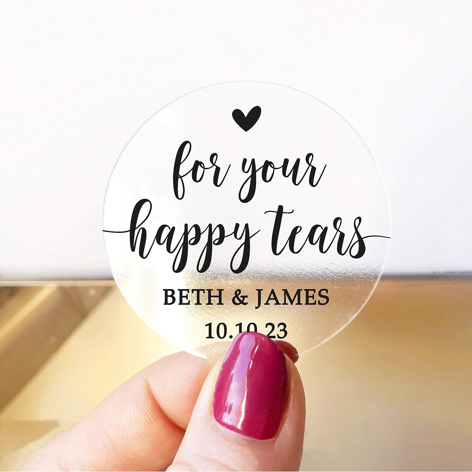 For your happy tears stickers, Gold wedding stickers, Personalised with