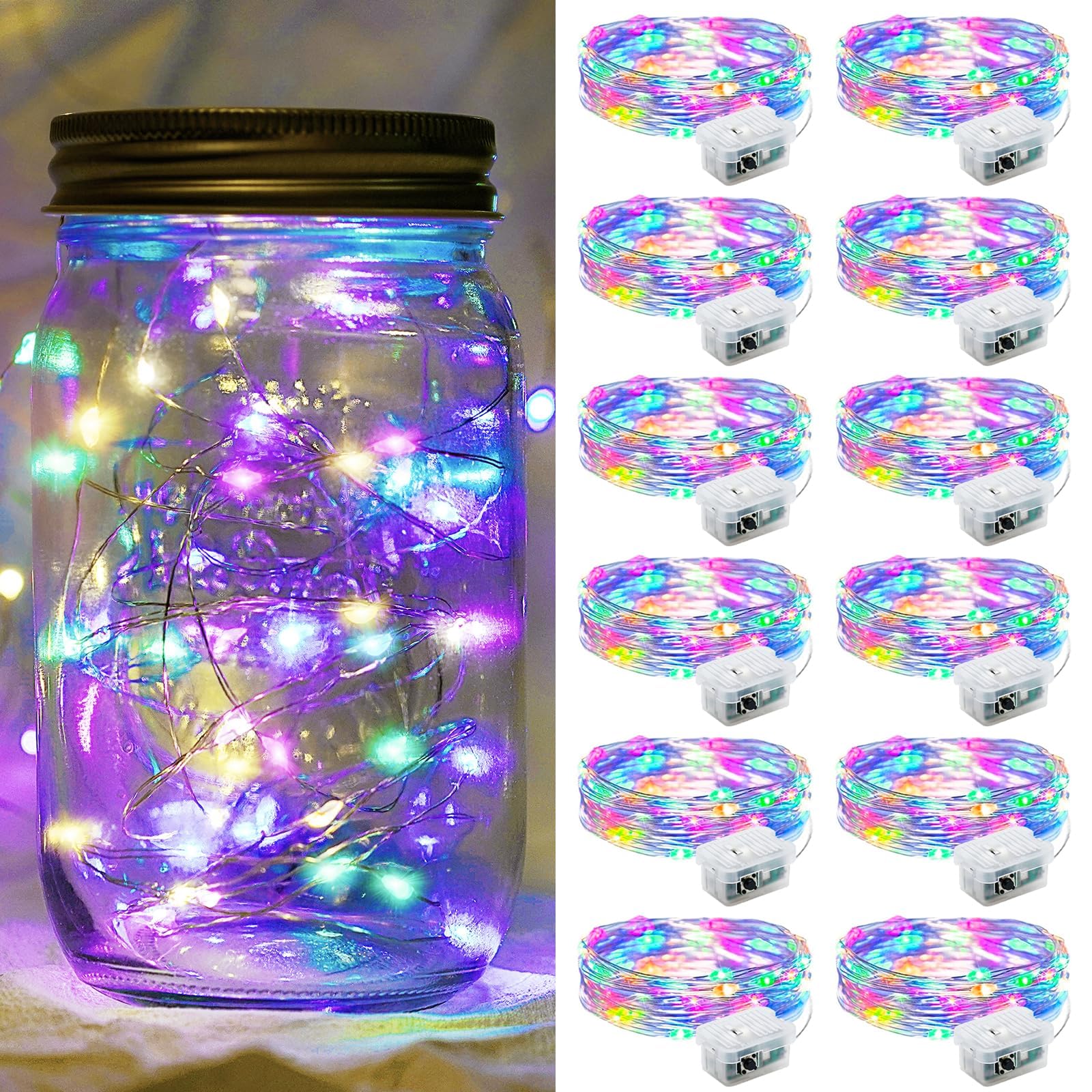 Photo 1 of chzk 12 Pack Fairy Lights 7Ft 20 LED Twinkle String Lights 3 Modes Battery Operated Waterproof Firefly Starry for Mason Jar Party Wedding Christmas Valentines Day Table Centerpieces,Multicolor