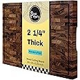 Shumaru Butcher Block Cutting Board - [24" x 18" x 2.25"], End-Grain Tropical Walnut Kitchen Chopping Block with Non-Slip Feet, Built-in Handles & Juice Groove