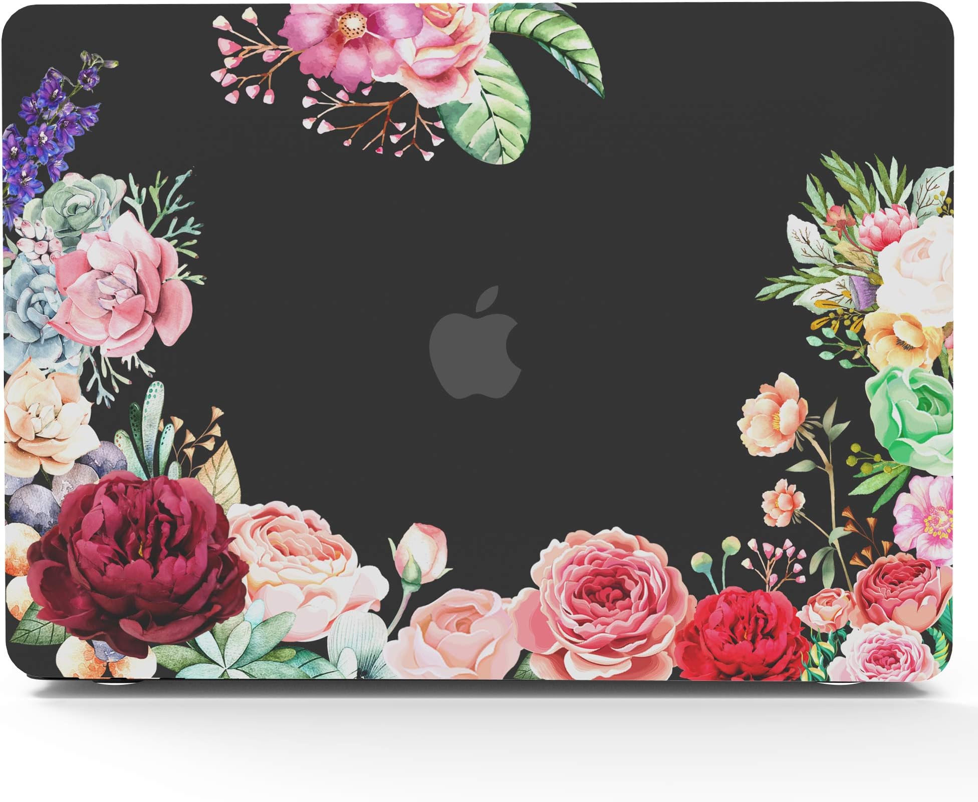 MacBook Air 13 Inch Case 2010-2017 Release A1369 A1466, AKIT Flower Pattern Soft Touch Hard Case Shell Cover with Keyboard Cover for Apple MacBook Air (Older Version) - Flower on Frosted Black Base
