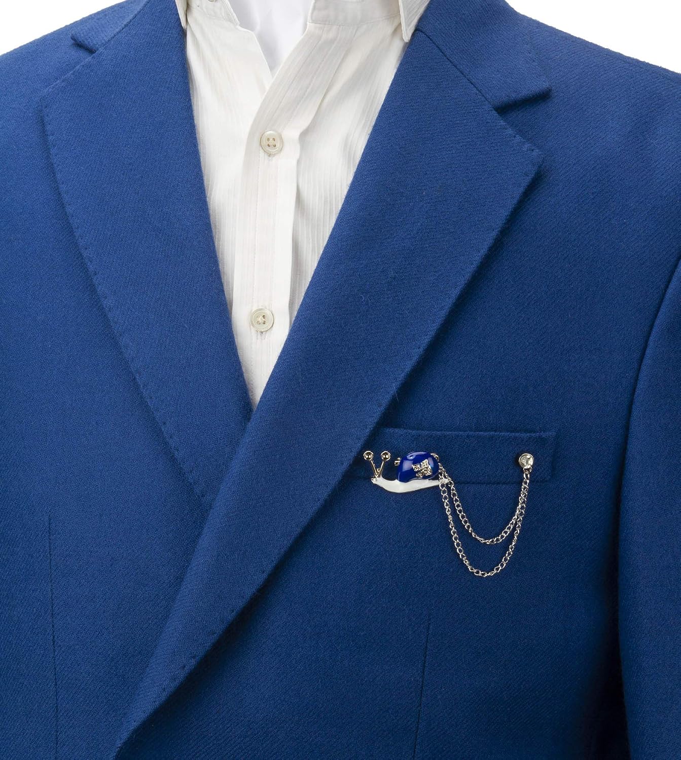 Brooch Lapel Pin for Men Blue and White Enamel Snail with Silver Chain and Stone Detailing Lapel Pin Badge Coat Suit Wedding Gift Party Shirt Collar Accessories - Image 3
