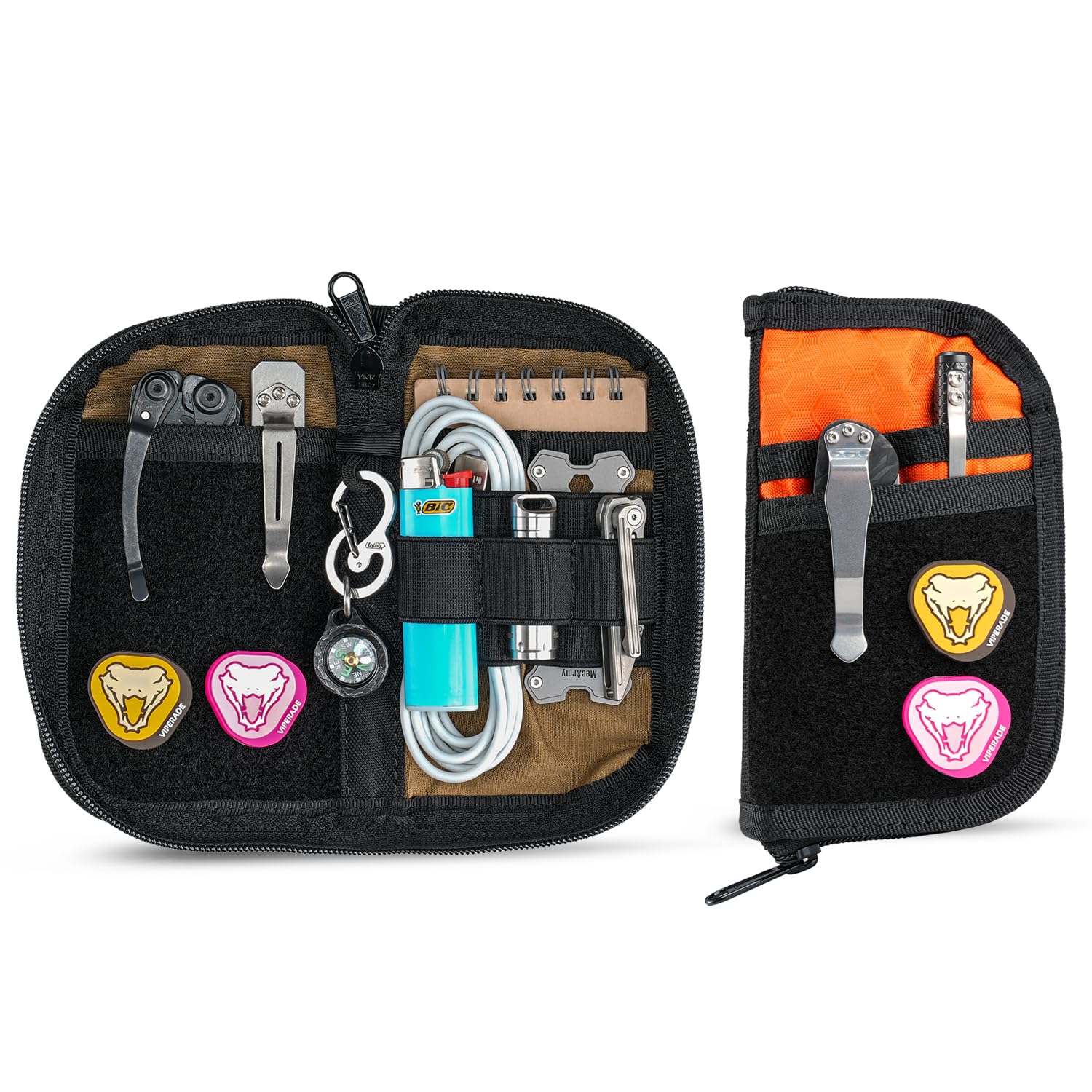 VIPERADE VE22 Small EDC Pouch, Nylon Pocket Organiser Pouch for Men, Small Tool Organizer with 4 Pockets and 5 Elastic Compartment, EDC Multitools Organiser -Orange