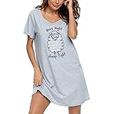 ENJOYNIGHT Womens Cotton Nightgown Short Sleeves Sleepshirt Print Nightshirt
