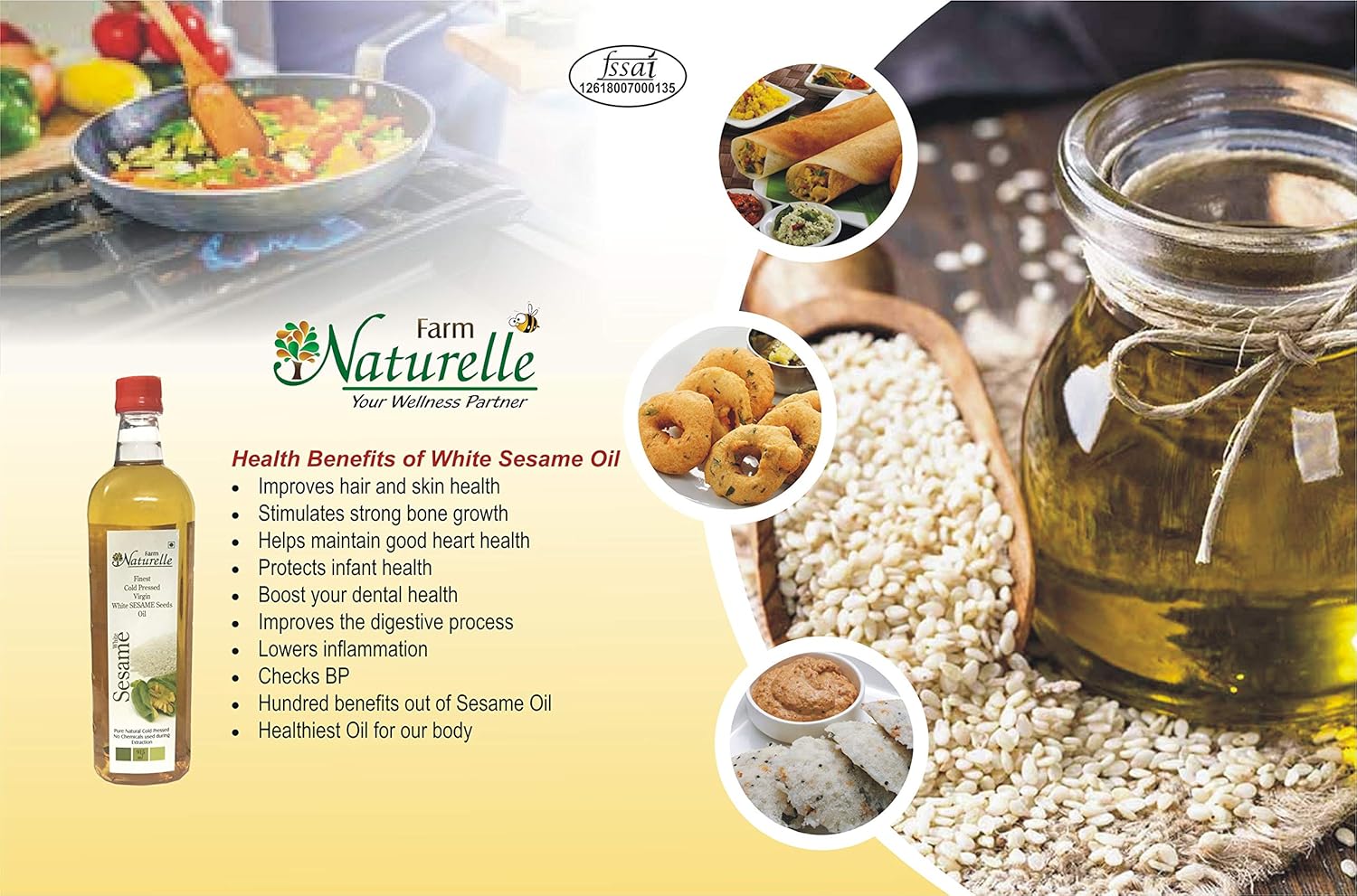 Farm Naturelle Glass Bottle Virgin Cold Pressed White Sesame Seed