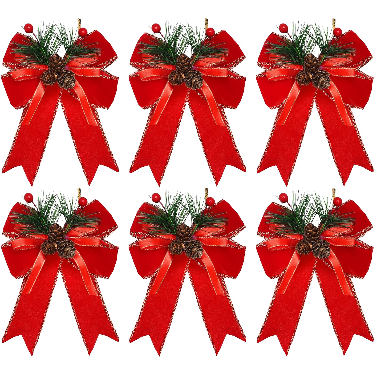 Warmiehomy 6 Pieces Christmas Bows Red Christmas Tree Decorations Bows for Gift Wrapping Christmas Tree Wreath Present Decorations Outdoor Indoor Christmas Tree Bow Ornaments Decor, Red