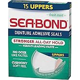Sea Bond Secure Denture Adhesive Seals, Fresh Mint Uppers, Zinc-Free, All-Day Hold, Mess-Free, 15 Count