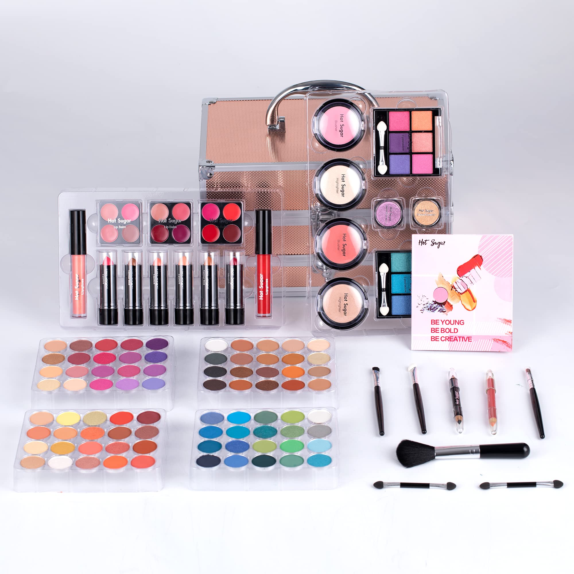 Hot Sugar Girls Makeup Kit for Teenagers Beginners Adults Professionals with Reusable Trendy Rose Gold Cosmetic Box Includes Everything for A Full Face Makeup Eyeshadow Lip Gloss Blush Brush Lipstick