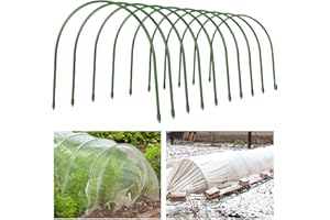FOTMISHU Garden Hoops, 10PCS Greenhouse Hoops Rust-Free Grow Tunnel, All-in-one 23.6" x 25.6" Garden Stakes with Plastic Coated Plant Supports for Raised Beds Row Cover Garden Fabric