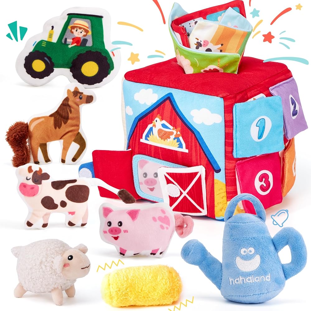 Hahaland Surprise Tissue Box Baby Toy Montessori 6-12 Months Farm Animals