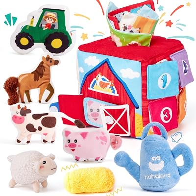 Hahaland Surprise Tissue Box Baby Toy Montessori 6-12 Months Farm Animals
