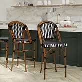 EMMA + OLIVER Black/White PE Rattan Bistro Bar Stool, 2-Pack | Bamboo Frame Finish, Commercial Grade, Indoor/Outdoor Use, Stackable, Counter Height