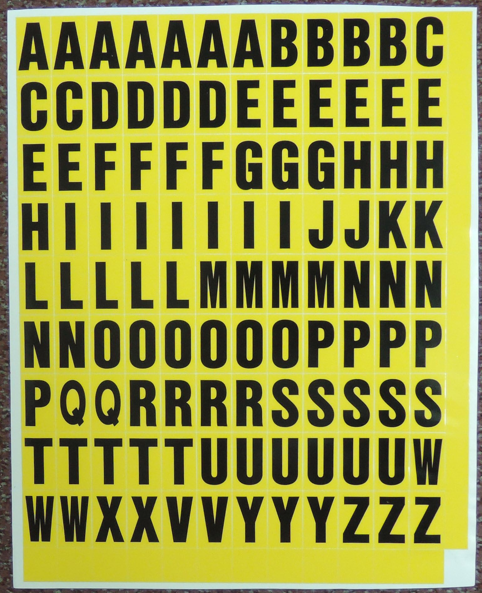 Stick-on Vinyl Lettering & Numbers, 1 Inch, Waterproof, Individual Stickers (Black on Yellow)