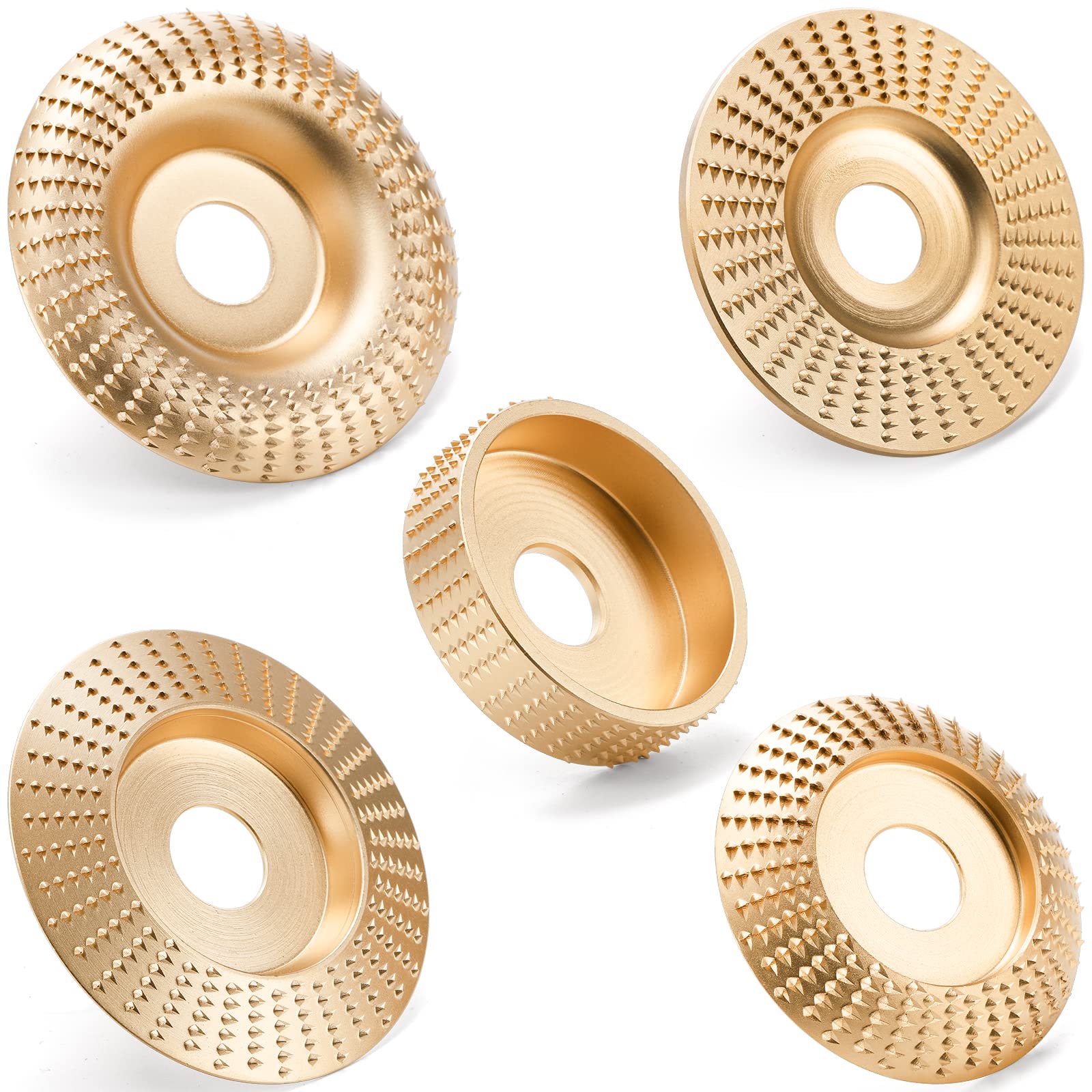 Hedume Set of 5 Wood Carving Disc for 4" or 4 1/2" Angle Grinder with 7/8" Arbor, Grinding Wheel Shaping Disc for Wood Cutting, Grinding Shaping Sculpting Disc for Wood