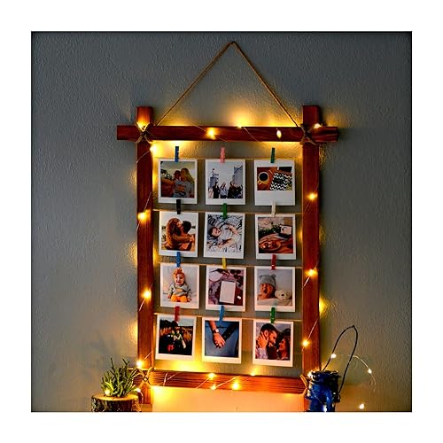DECOLIFE Natural Looking Wooden Photo Frame With Led Light And Latch – Photo Frame Multiple Photos - Picture Frames For Wall Decor And Home Decor - Photo Collage Frames For Wall