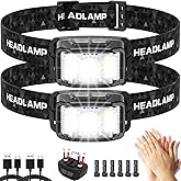 Headlamp Rechargeable,2 Pack 2000 Lumen Super Bright Led Headlamp,16 Modes Motion Sensor Head Lamp,Ipx6 Waterproof Lightweight Headlight,White Red Flashlight For Fishing Camping Hunting Essentials