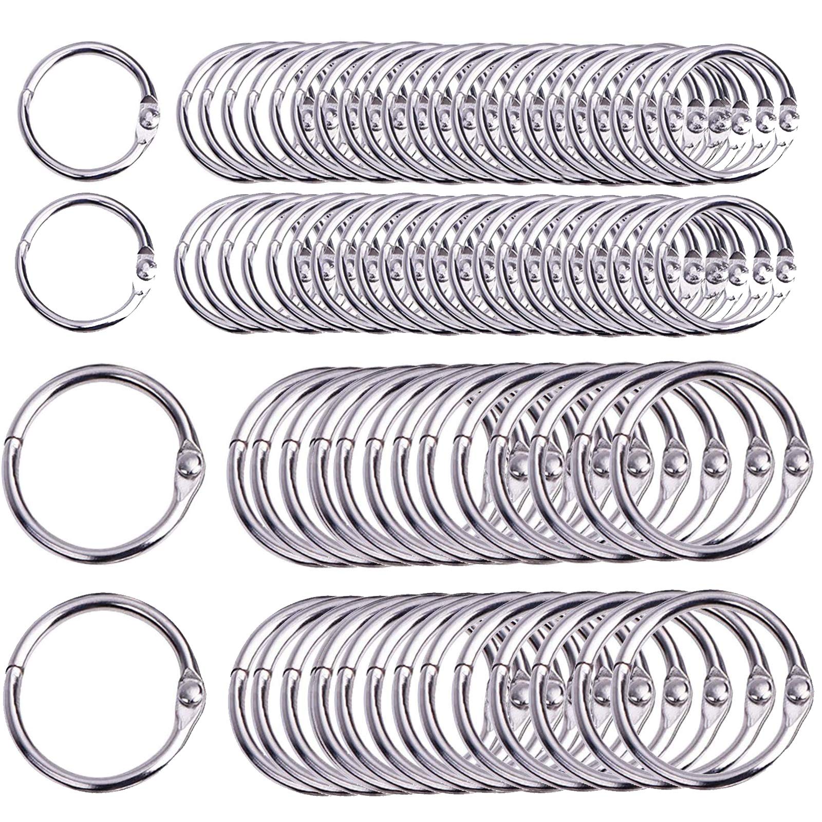 100 PCS Leaf Binder Ring Metal Book Rings Loose Book Ring Key Chain Rings, 50 PCS 1 inch Diameter 50 PCS 0.8 inch Diameter