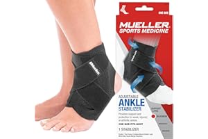 MUELLER Sports Medicine Adjustable Ankle Brace for Men and Women, Ankle Stabilizer for Compression and Pain Relief Support, Ideal for Sprains, Strains, Arthritis, Black, One Size