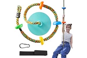 TURFEE Tree Swing for Kids -Blue Climbing Rope Tree with Platforms and Disc Seat Single Disc Seat and Climbing Rope Set w/Carabiner & 4 Ft Strap - Treehouse and Outdoor Playground -Blue