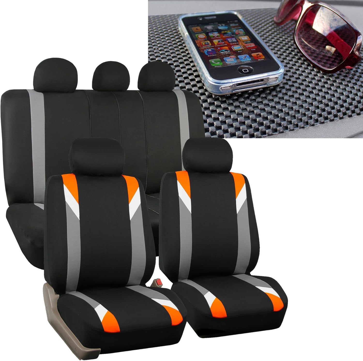 FH Group FH-FB033115 Three Row- Premium Modernistic Seat Covers Orange/Black FH1002 Non-Slip Dash Pad- Fit Most Car, Truck, SUV, or Van