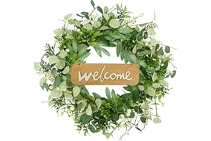 WreathDream Eucalyptus Wreaths for Front Door Spring Summer Fall Wreath with Welcome Sign,Eucalyptus Leaf,Olive Leaves,Berry for Front Door Farmhouse Indoor Outdoor Festival Porch Home Decor