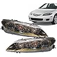 Headlight Assembly Compatible with 2006 2007 2008 Mazda 6, Passenger&Driver Halogen Car Headlamp Replacement ABS Plastic/Polycarbonate Clear Lens (L+R)