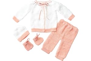 FLVFF BABY Crochet Outfit Set Newborn Clothe Boys Girls Warm Winter Beautiful Clothing 4 Pieces