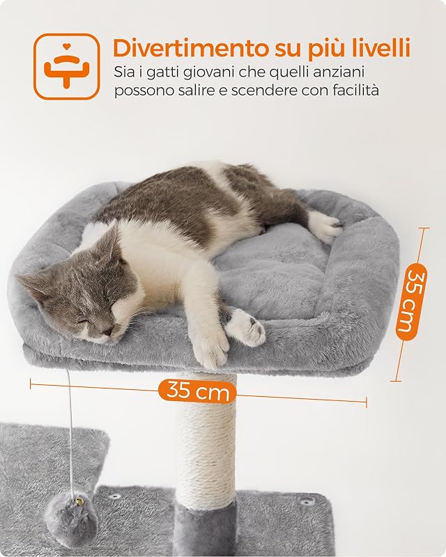 Albero per Gatti, 143 cm, 4 Pali Graffiatoi, a Più Livelli