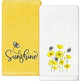 Puwurak Sunshine Flowers Hand Towels Set of 2 Embroidered Decorative Dish Towels 13.7 x 29.5 Inch Yellow Bathroom Decor Spring Summer Absorbent Towels for Bathroom Kitchen