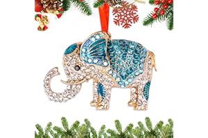 BIZIBAFF Metal Elephant Christmas Ornaments - Blue Elephant Ornaments for Christmas Tree Decorations Xmas Keepsake Gifts for Kids Women Men Girl Boys Animal Lovers