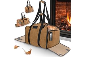 Mydrissu Waxed Canvas Firewood Carrier Tote, Extra Large Fireplace Log Carrying Bag for Firewood Holder Fire Wood Carrier Storage Bags, Fire Place Wood Holder Stove Accessories for Camping Basket Rack