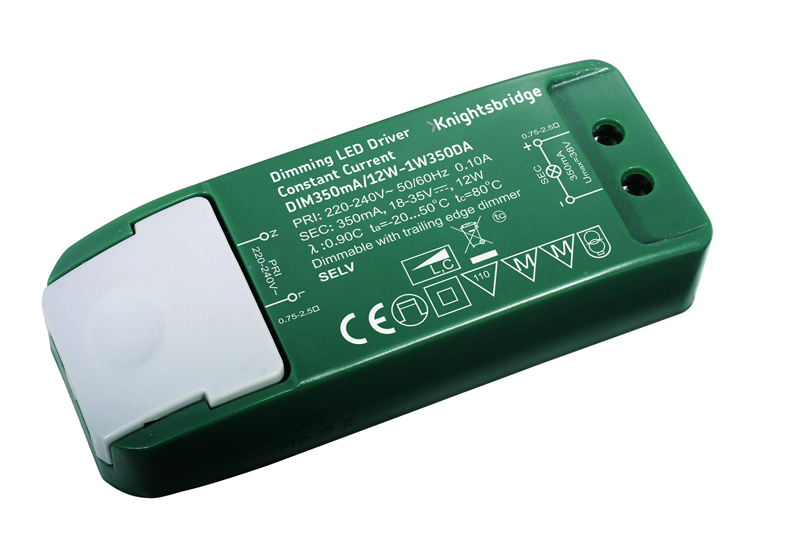 Knightsbridge 1 W350DA Constant Current Dimmable LED Driver, IP20, 350 mA, 12 W Green