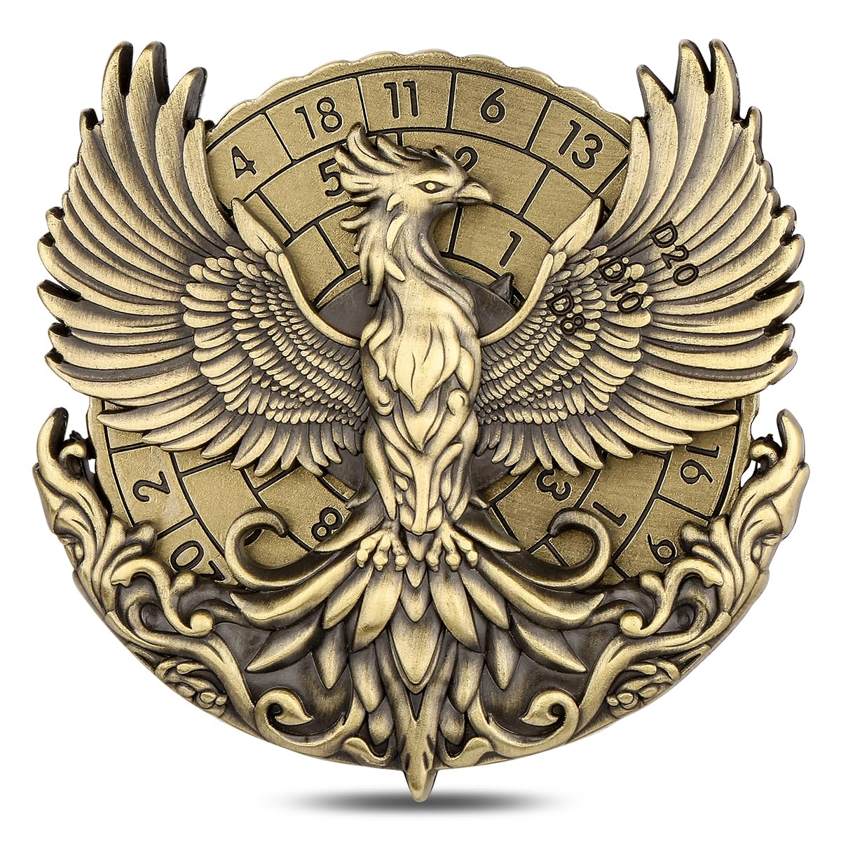 7-in-1 Phoenix Fingertip Gyro, DND Wheel Dice Spiner, DND Starter Set, 7-in-1 Metal D&D Dice Set, D&D Gifts with Dragon Logo Gift Bag, Tabletop Games, Role Playing Board Game Accessories, Bronze — image 1