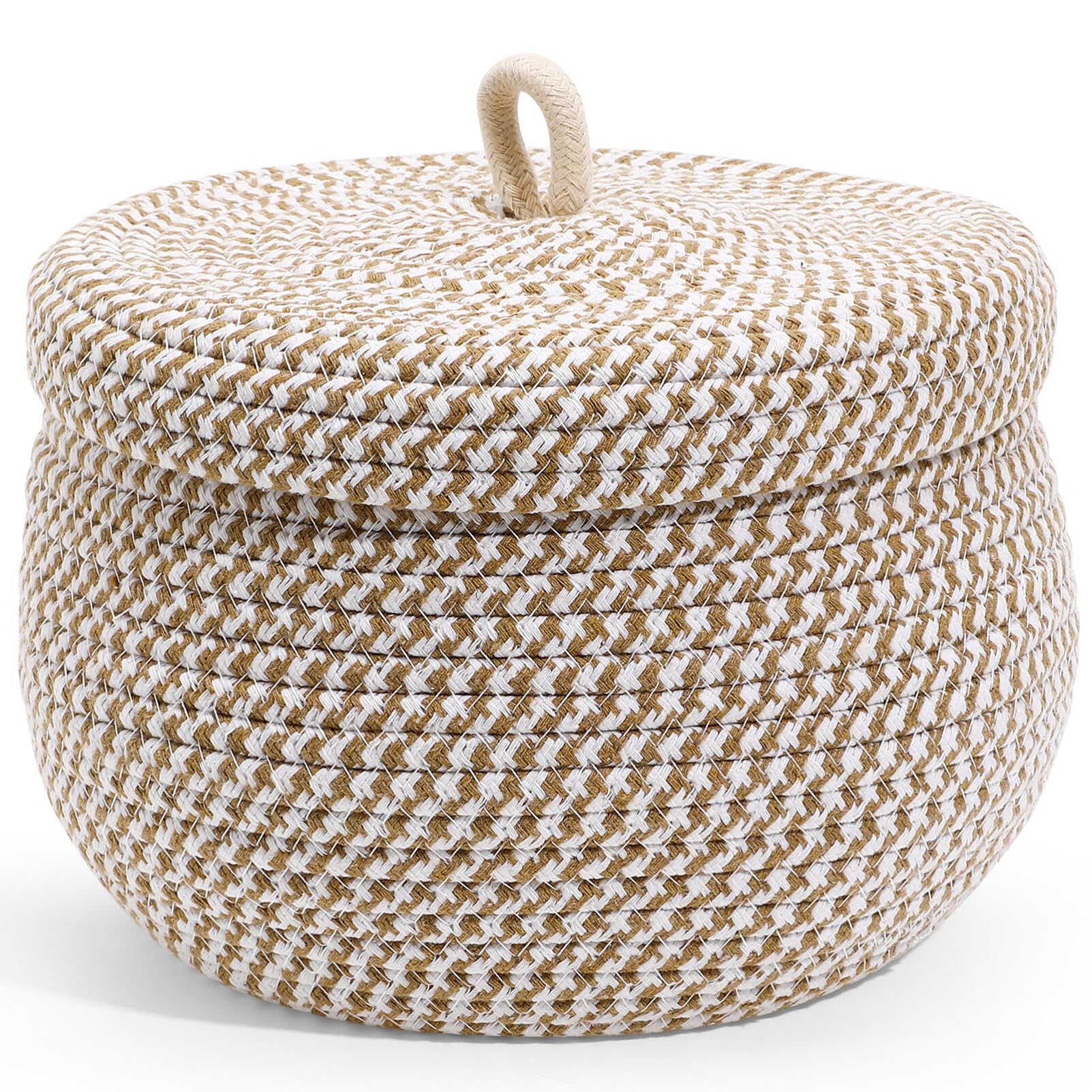 WRITWAA Round Cotton Rope Storage Basket with Lid, Multi-Color Decorative Woven Organizer for Home, Kitchen, Bathroom, Toys, Snacks