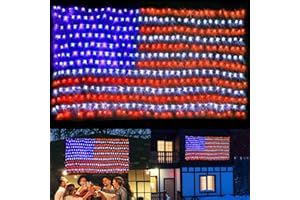 PUHONG (New) American Flag Lights, 420 LED USA Flag Net Lights, Outdoor Waterproof Patriotic Ornaments for Independence Day National Day July 4th Memorial Day Christmas New Year Party Yard Decoration