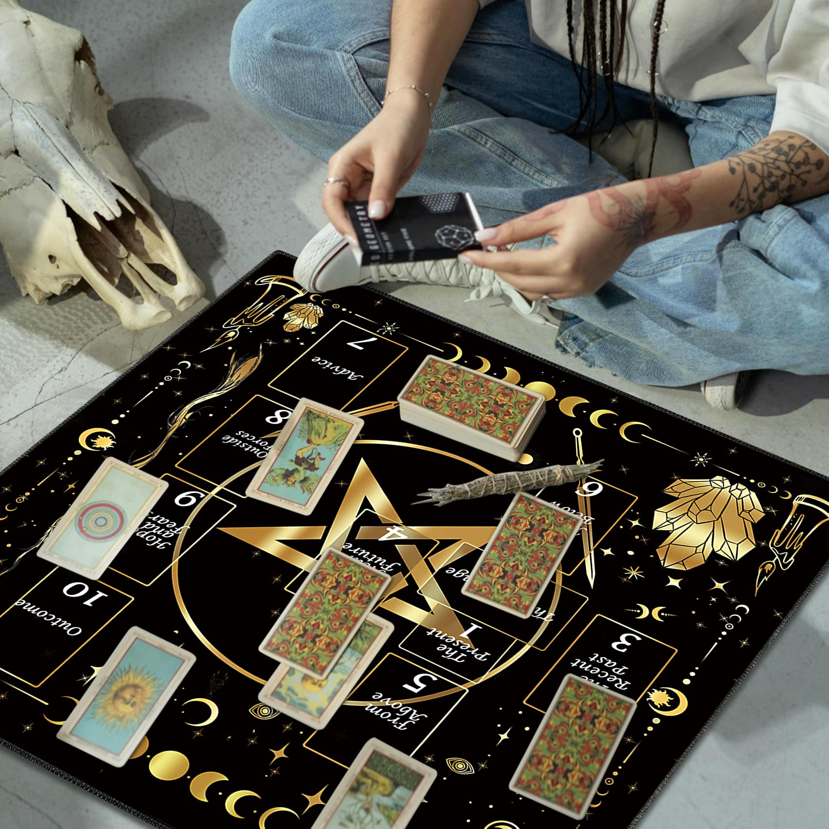 Knana Altar Cloth Gold Star Tarot Mat Tarot Card Cloth for Reading with Celtic Cross Pattern (Star)