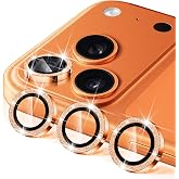 Hsefo Camera Lens Protector for iPhone 17 Pro / 17 Pro Max, 9H Ultra-thin Tempered Glass, Glitter Bling Cute Girly Metal Individual Camera Cover Accessories for Women, Orange