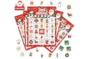 HJHFMY Family Bingo Game for 24 Players - Jumbo 7x5 Cards, Thick Cardboard & Glossy Finish - Christmas Party Favors & Card Games for Family, Class, Office - Christmas Games for Kids with Guide