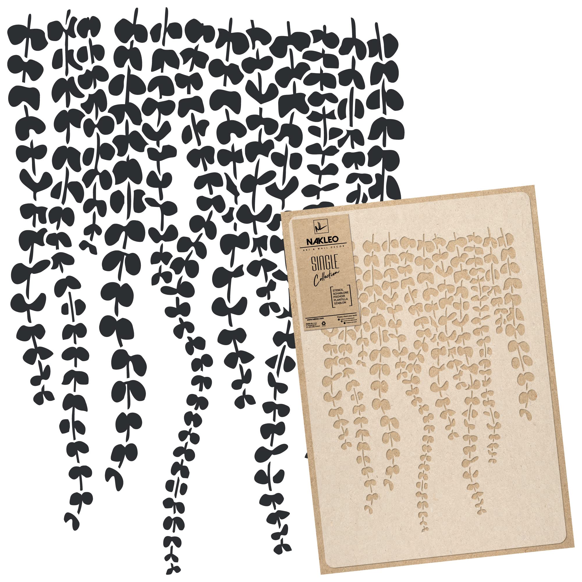 NAKLEO Floral Large Wall Painting Stencil 43x64 cm, Hanging Plant Leaves Pattern, Reusable Plastic Template, DIY Art and Craft Home Decor, Floor Wood Fabric Furniture — image 1