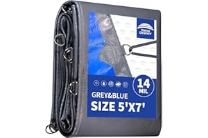 RAINDEWAY Tarps Heavy Duty Waterproof 5x7 Feet -14 Mils Super Heavy Duty Tarp with Metal Rings and Reinforced Corners and Edges, UV Resistant, Multipurpose Poly Tarp,Blue/Gray tarp