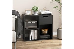 SPORFIT Small Bookshelf, 3 Cube Shelf with Drawer for Small Spaces, Modern Freestanding Wood Bookcase w/Open Display Shelf, M