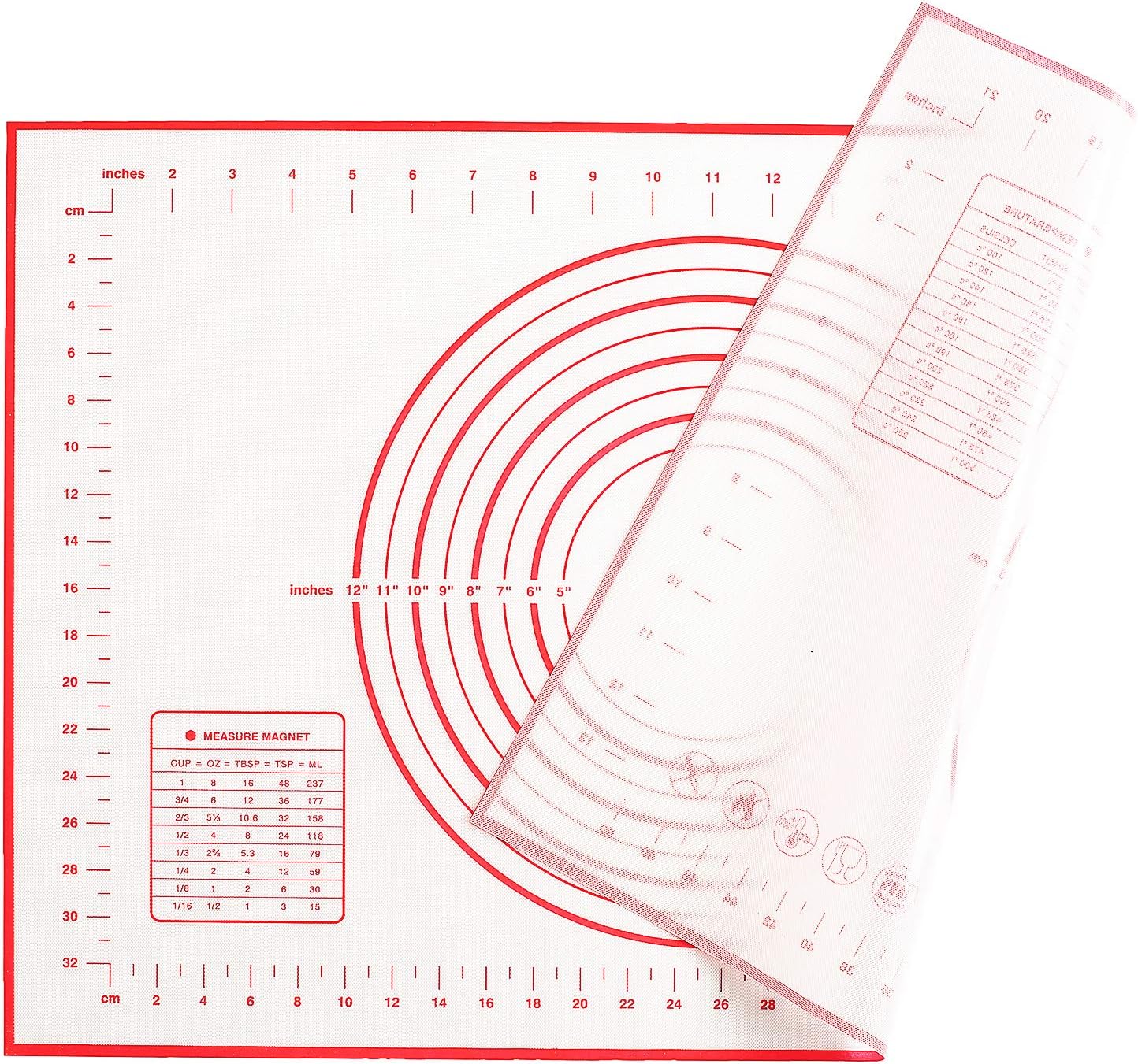 BESORICH Silicone Baking Mat with Measurement Counter Mat, Dough Rolling Mat, Pizza and Cookies and Easy Clean Pastry Mat, 16 x 24 Inches - Red: Kitchen & Dining