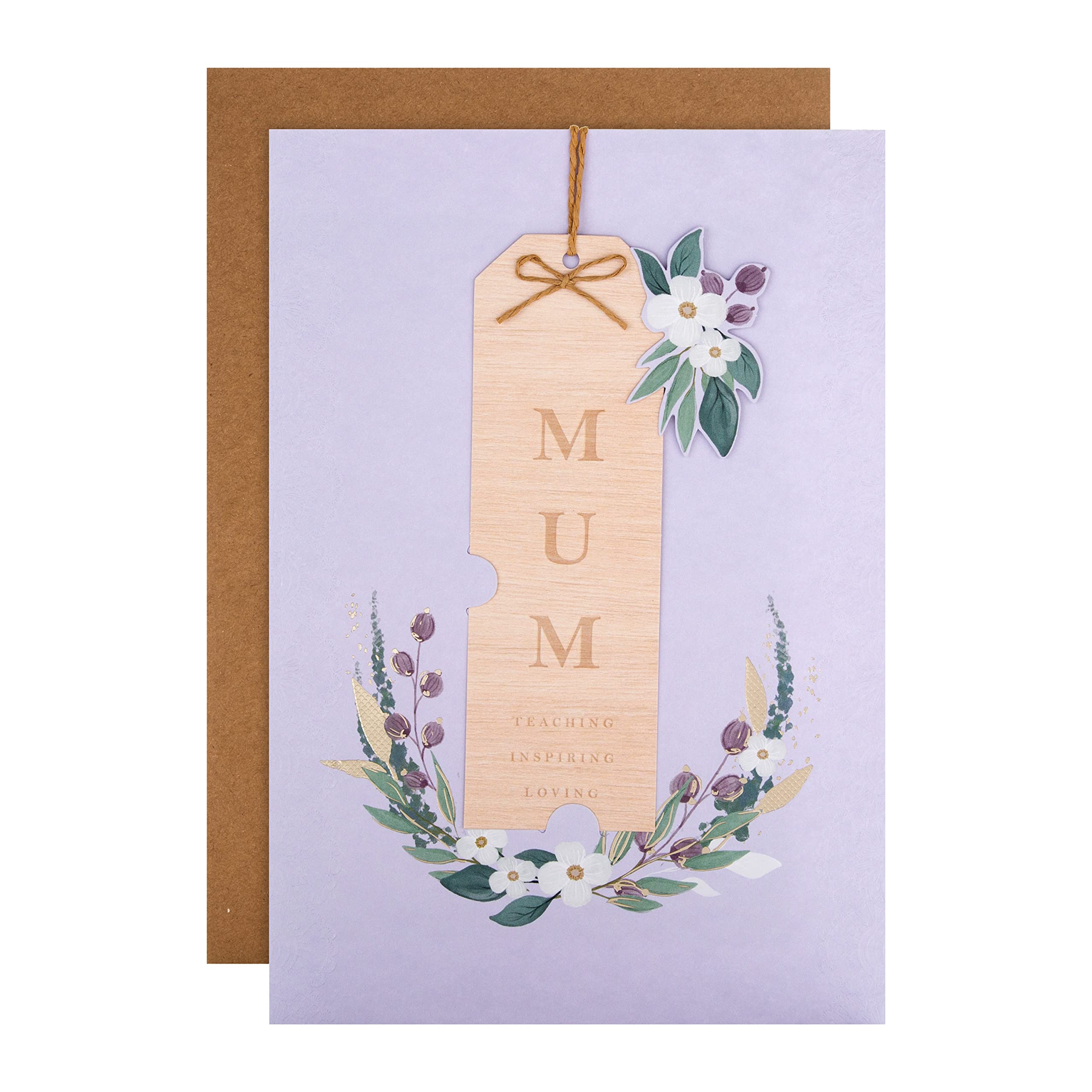 Hallmark Mothers Day Card for Mum, With Hanging Keepsake Gift, Traditional Floral Design, Purple, White