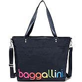 Baggallini Large Carryall Tote - Lightweight Nylon Zipper Top Weekender Travel Beach Bag w/Luggage Sleeve